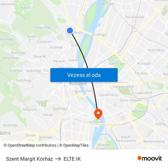 Szent Margit Kórház to ELTE IK map