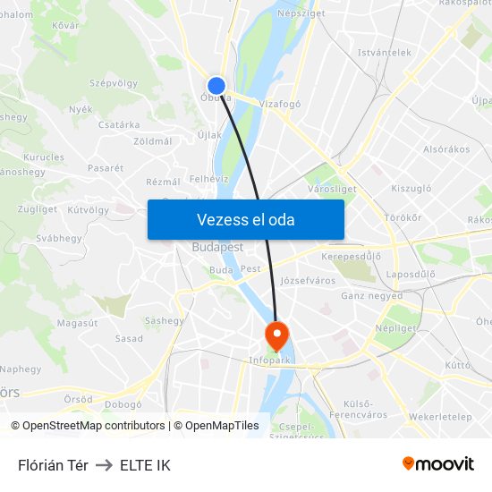 Flórián Tér to ELTE IK map
