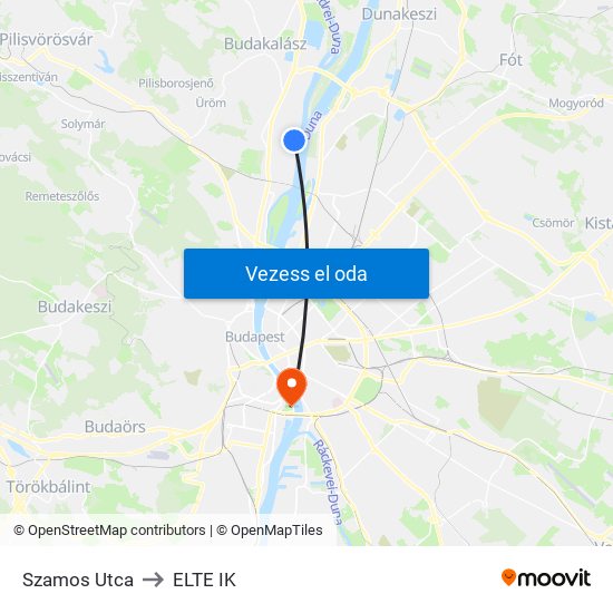 Szamos Utca to ELTE IK map