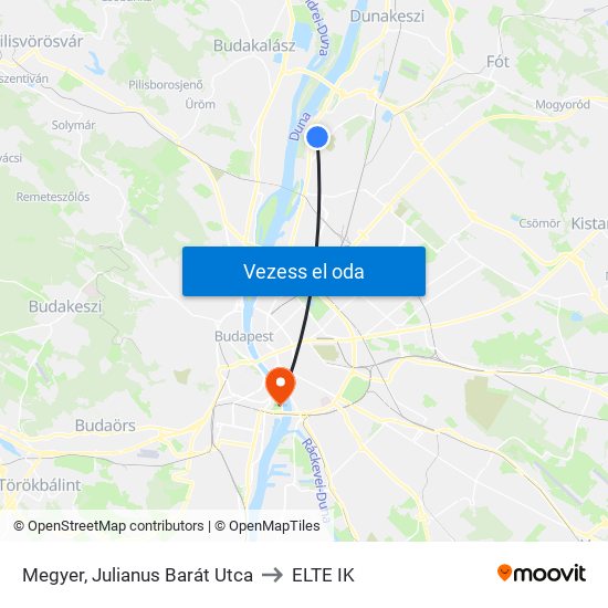 Megyer, Julianus Barát Utca to ELTE IK map