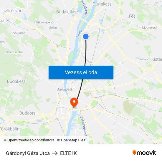Gárdonyi Géza Utca to ELTE IK map