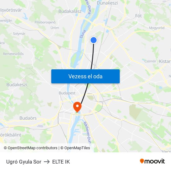Ugró Gyula Sor to ELTE IK map