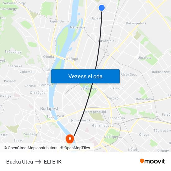Bucka Utca to ELTE IK map