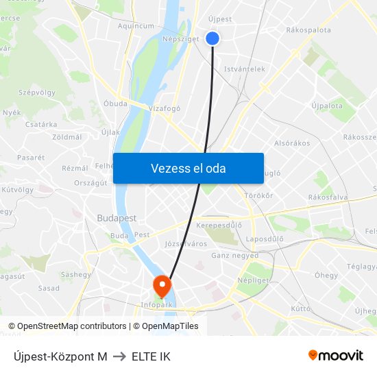 Újpest-Központ M to ELTE IK map