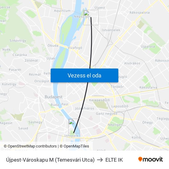 Újpest-Városkapu M (Temesvári Utca) to ELTE IK map