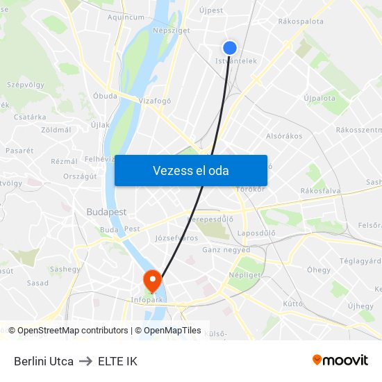 Berlini Utca to ELTE IK map