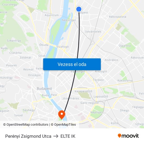 Perényi Zsigmond Utca to ELTE IK map