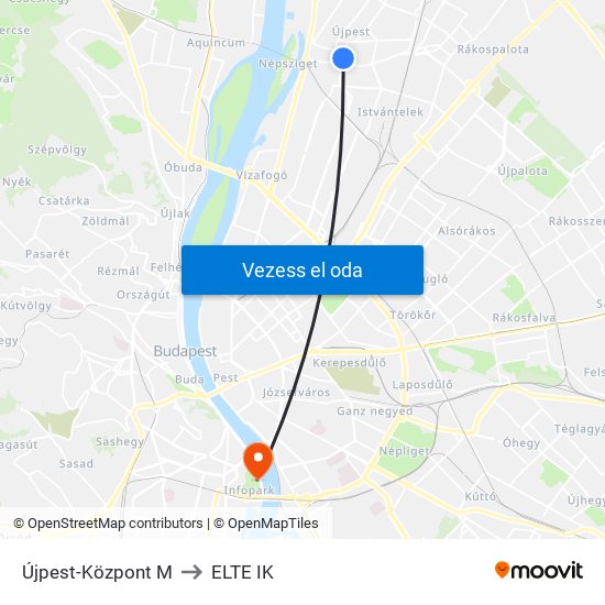 Újpest-Központ M to ELTE IK map