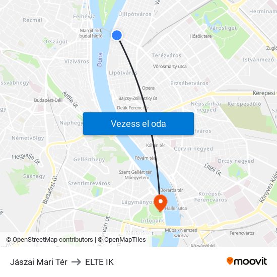 Jászai Mari Tér to ELTE IK map