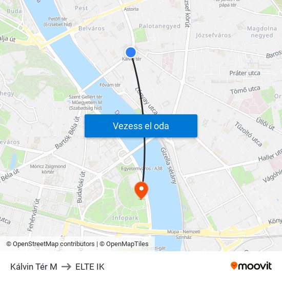 Kálvin Tér M to ELTE IK map