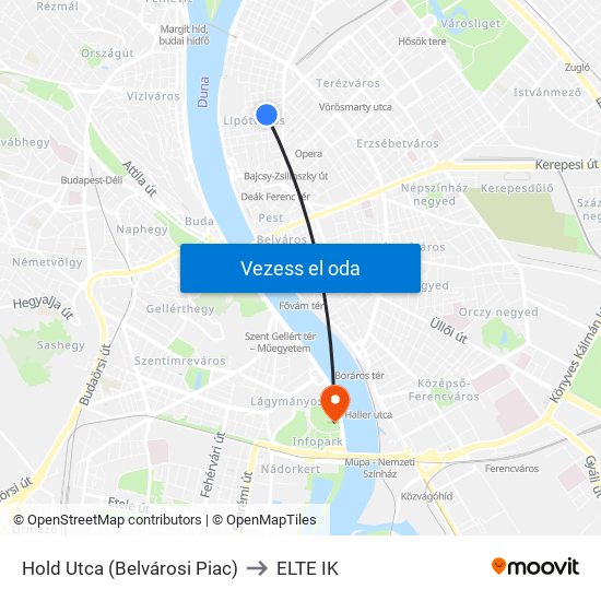 Hold Utca (Belvárosi Piac) to ELTE IK map