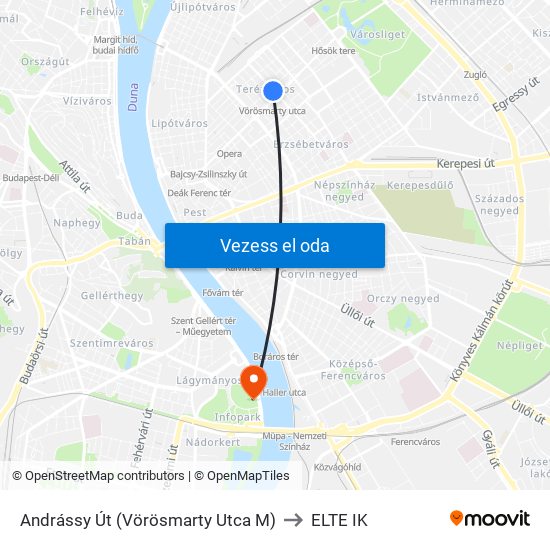 Andrássy Út (Vörösmarty Utca M) to ELTE IK map