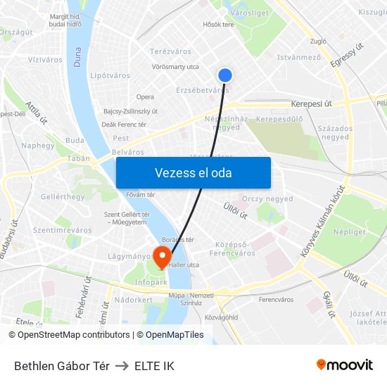 Bethlen Gábor Tér to ELTE IK map