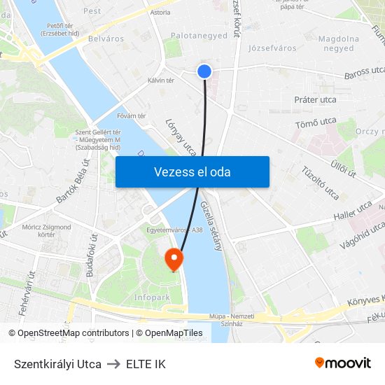 Szentkirályi Utca to ELTE IK map