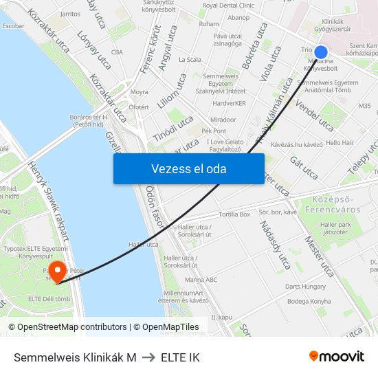 Semmelweis Klinikák M to ELTE IK map