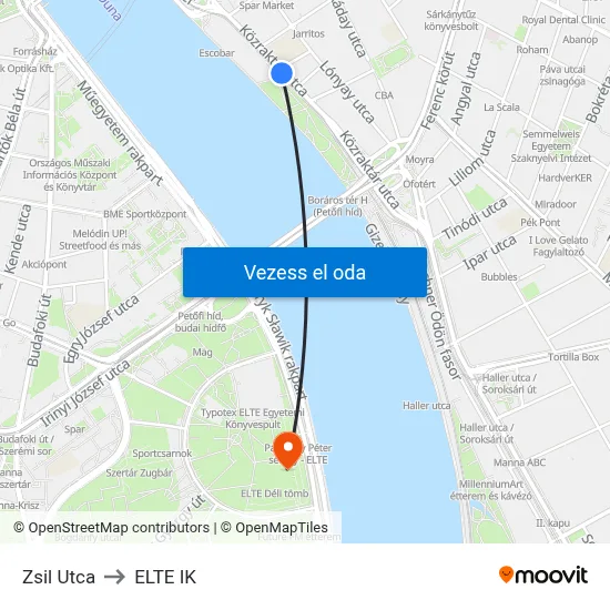 Zsil Utca to ELTE IK map