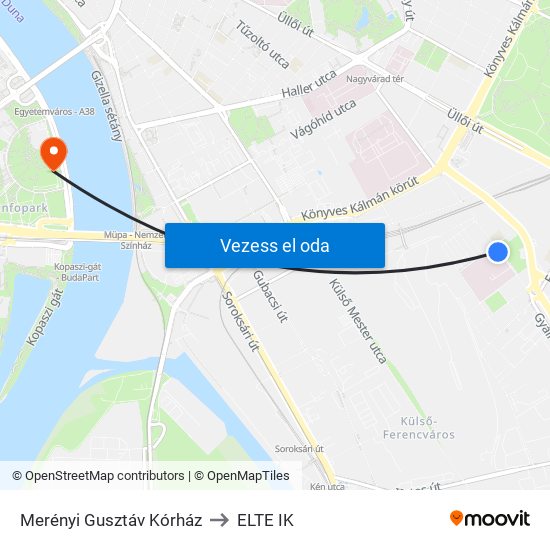 Merényi Gusztáv Kórház to ELTE IK map