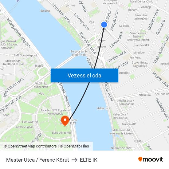Mester Utca / Ferenc Körút to ELTE IK map