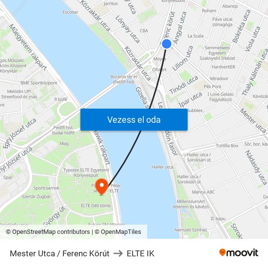 Mester Utca / Ferenc Körút to ELTE IK map