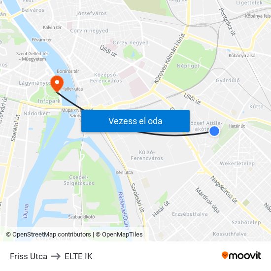 Friss Utca to ELTE IK map