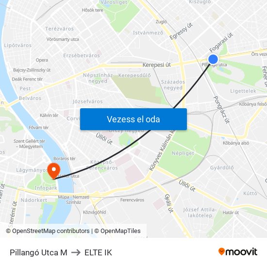 Pillangó Utca M to ELTE IK map