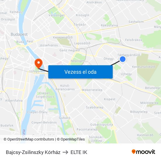 Bajcsy-Zsilinszky Kórház to ELTE IK map