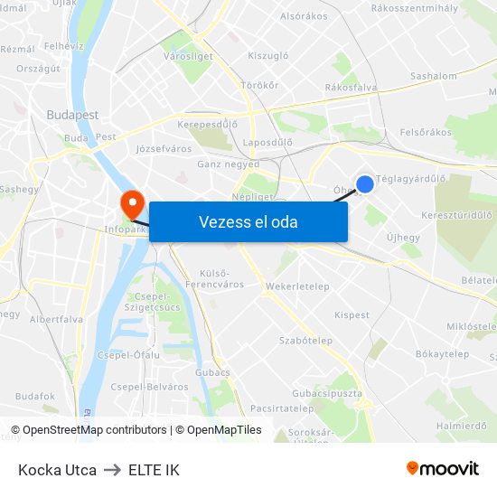 Kocka Utca to ELTE IK map