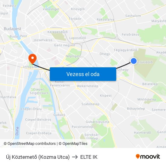 Új Köztemető (Kozma Utca) to ELTE IK map