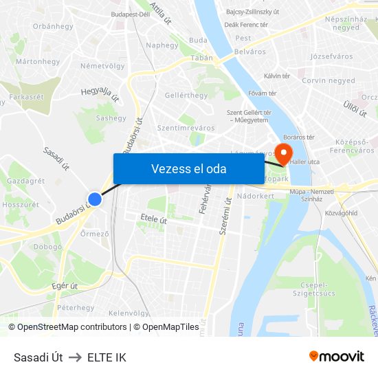 Sasadi Út to ELTE IK map