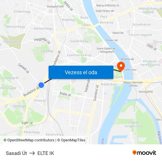 Sasadi Út to ELTE IK map
