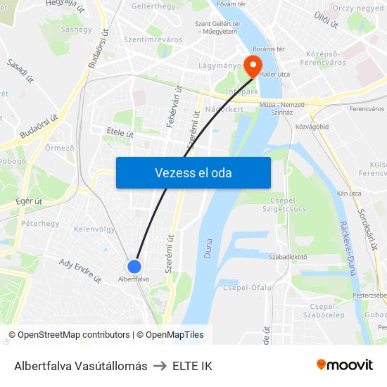 Albertfalva Vasútállomás to ELTE IK map