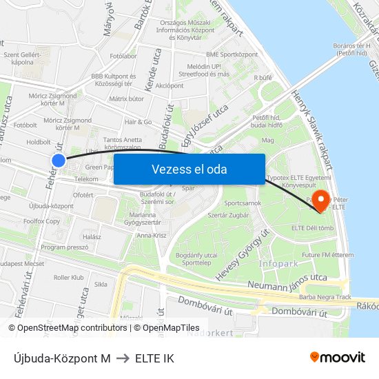 Újbuda-Központ M to ELTE IK map