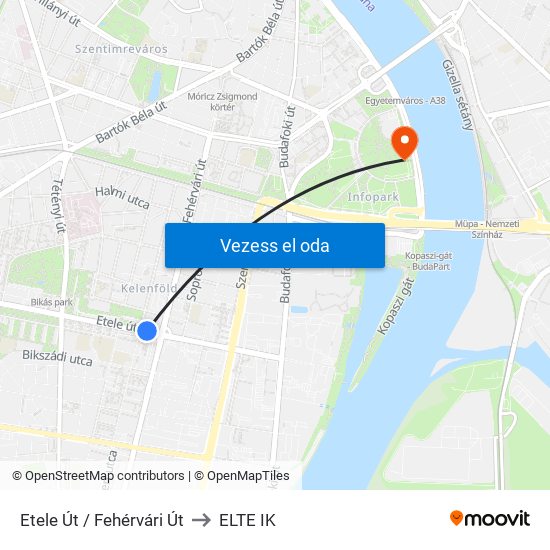 Etele Út / Fehérvári Út to ELTE IK map