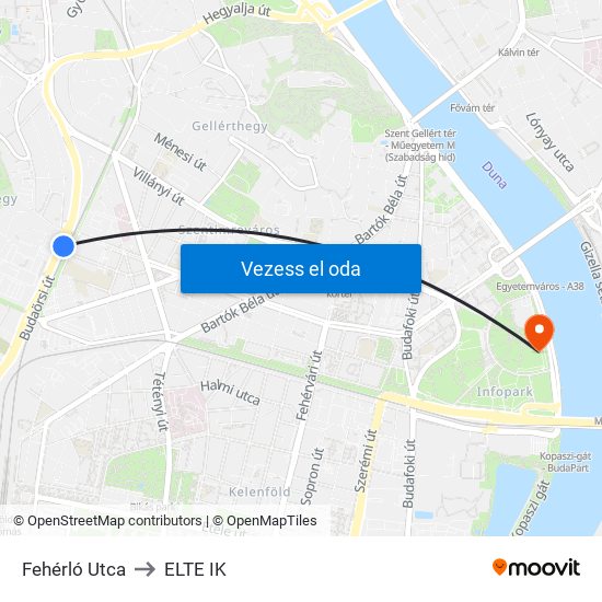 Fehérló Utca to ELTE IK map