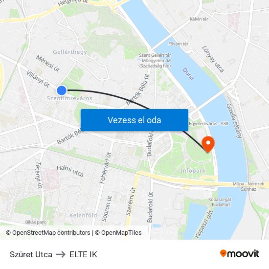 Szüret Utca to ELTE IK map