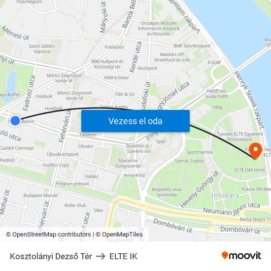 Kosztolányi Dezső Tér to ELTE IK map