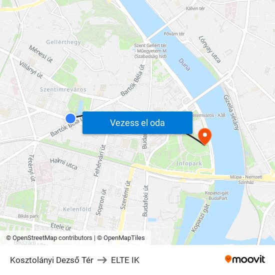 Kosztolányi Dezső Tér to ELTE IK map