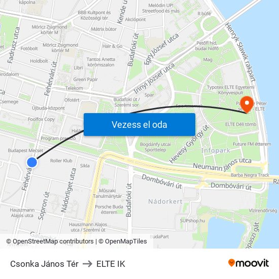 Csonka János Tér to ELTE IK map