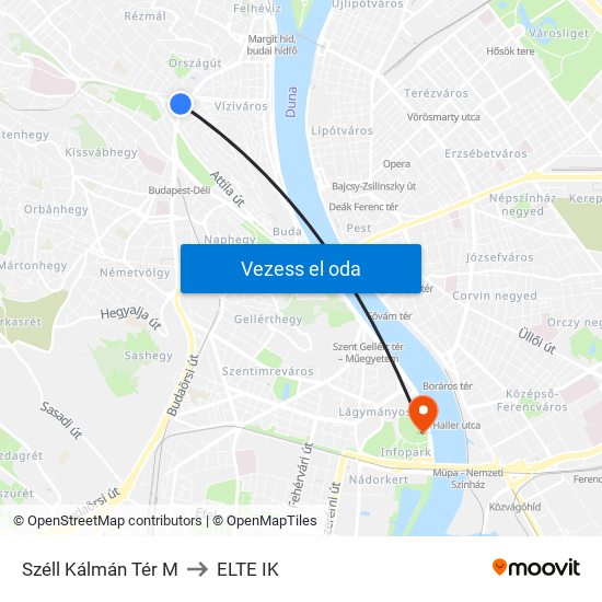 Széll Kálmán Tér M to ELTE IK map