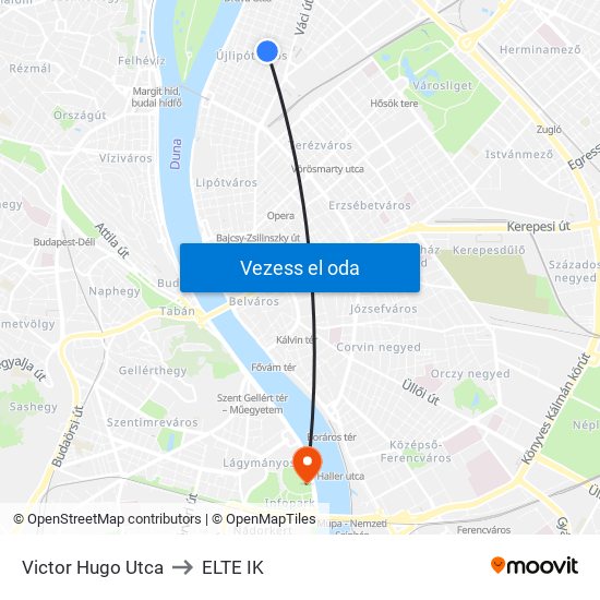 Victor Hugo Utca to ELTE IK map