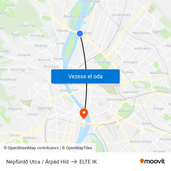 Népfürdő Utca / Árpád Híd to ELTE IK map