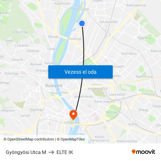 Gyöngyösi Utca M to ELTE IK map