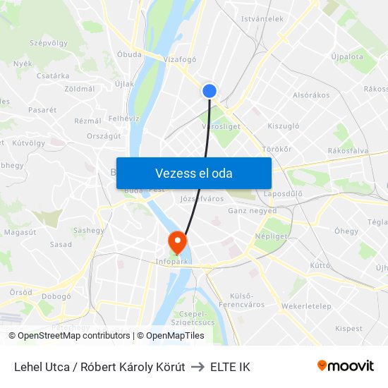 Lehel Utca / Róbert Károly Körút to ELTE IK map