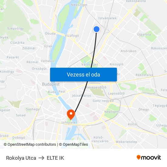 Rokolya Utca to ELTE IK map