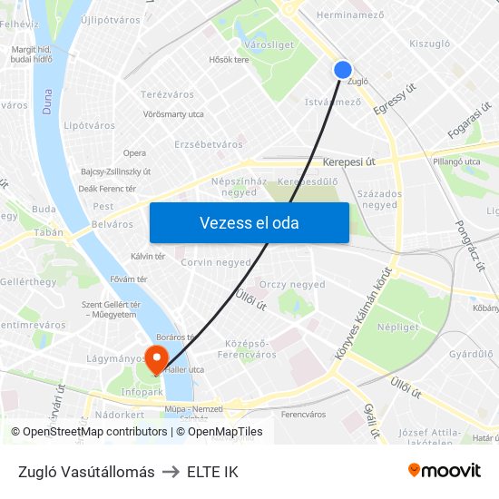 Zugló Vasútállomás to ELTE IK map