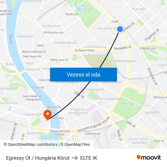 Egressy Út / Hungária Körút to ELTE IK map