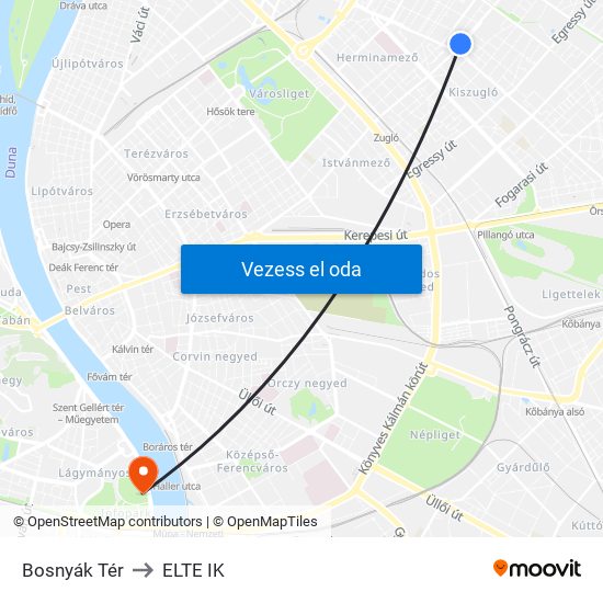 Bosnyák Tér to ELTE IK map