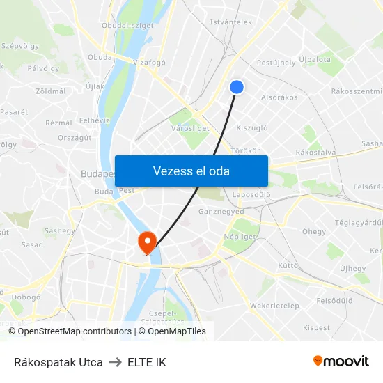 Rákospatak Utca to ELTE IK map