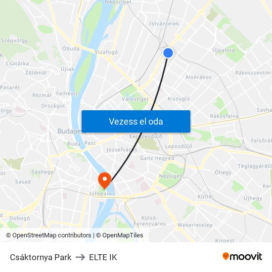 Csáktornya Park to ELTE IK map