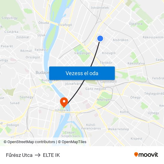 Fűrész Utca to ELTE IK map